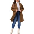 thumbnail image 3 of Agnes Orinda Women's Plus Size Coat Notched Lapel Single Breasted Long Winter Outerwear Coats with Pockets 1X Dark Brown, 3 of 7
