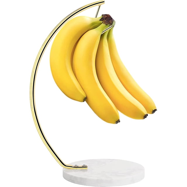Soporte de plátano con base de mármol, colgador de plátano de metal soporte de árbol moderno con gancho, organizador de almacenamiento de fruta fresca duradero para plátano independiente para