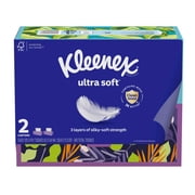 Kleenex Ultra Soft Facial Tissues, 2 Flat Boxes, 120 Tissues per Box, 3-Ply