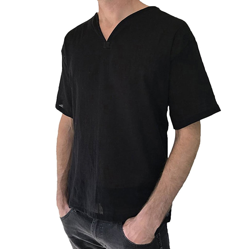Men's Baggy Cotton Linen Soid V Neck Short Sleeve Retro T-Shirts Tops Blouse Men's Baggy Cotton Linen Soid V Neck Short Sleeve Retro T-Shirts Tops Blouse