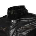thumbnail image 3 of XFYSSS Fashion Men's Solid Color Shoulder Patch Pocket Long Sleeved Zipper Hoodless Casual Leather Jacket Long Sleeve Hoodless Leather Casual Outwear & Jackets, 3 of 6