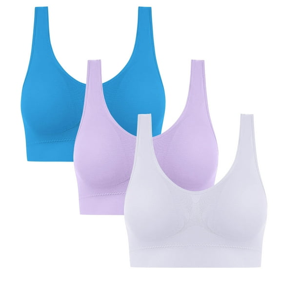 VBVC Women's 3 Pack Seamless Yoga Bra,Pull Up Bralette For Women,Ladies Traceless Sport Lingerie,Blue,Size L