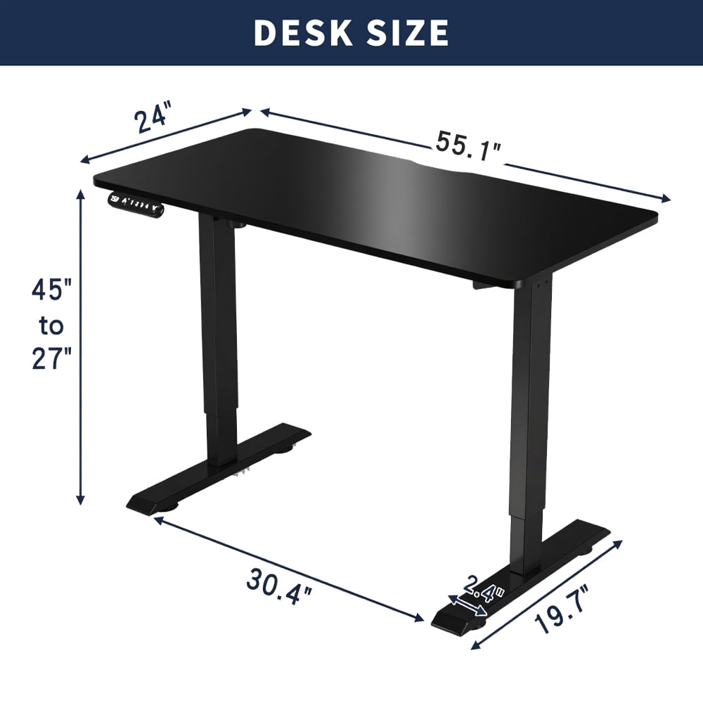 55" x 24" Black Electric Standing Desk, Height Adjustable Sit Stand Desk with Type-C Port for Home Office