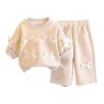 thumbnail image 3 of HVOBTTY Toddler Girl's Solid Color Crew Neck Long Sleeve Sweatshirt Long Pant 2 Piece Casual Matching Outfit Suits, 3 of 5