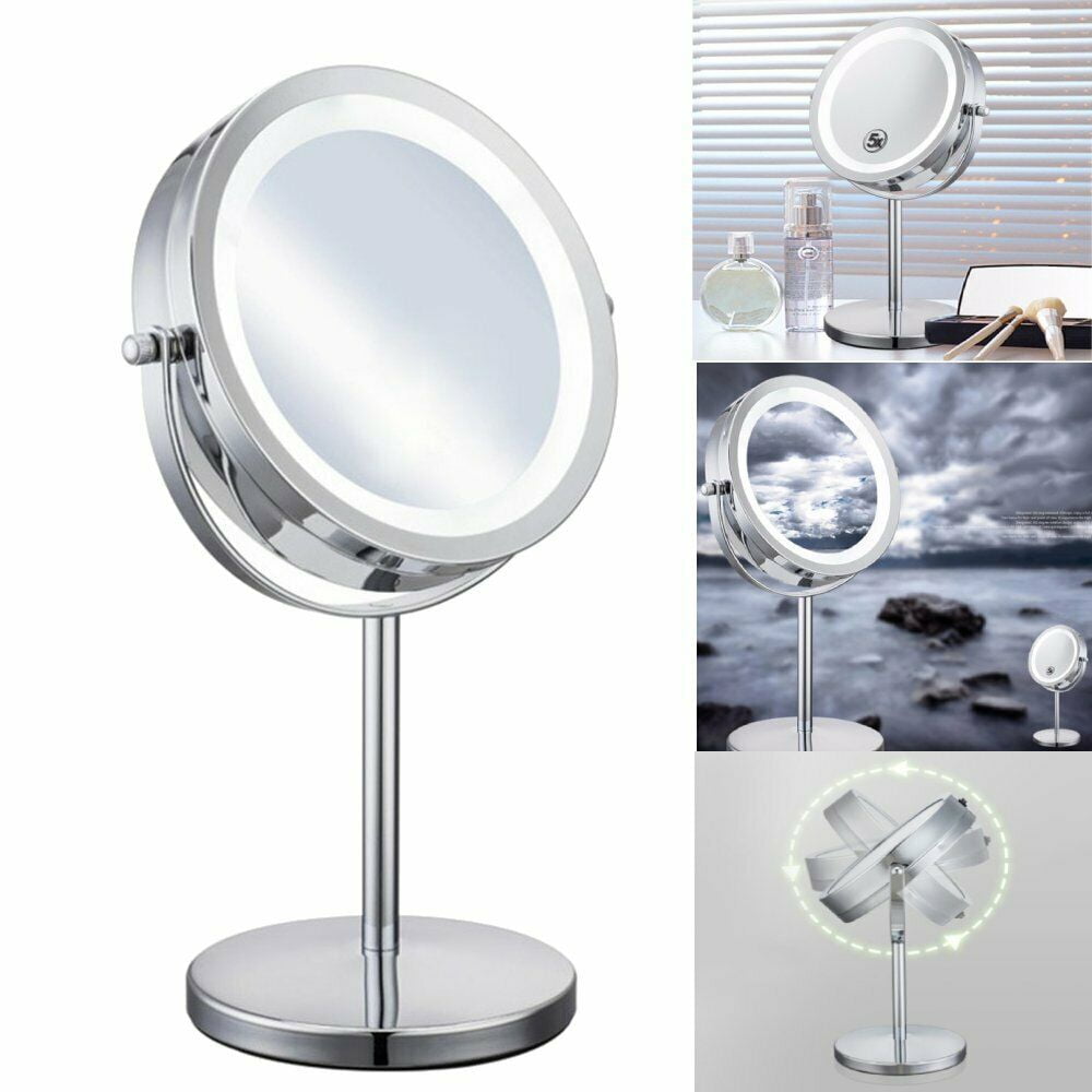 Lighted Makeup Mirror With 5x Magnification, Dimmable Light, Double