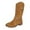 Brown, variant on QQAMB Women's Mid-Calf Boots Retro Western Cowboy Style With A Round Toe Mid Block Heel Zipper A Buckle And A Hollow Out Design