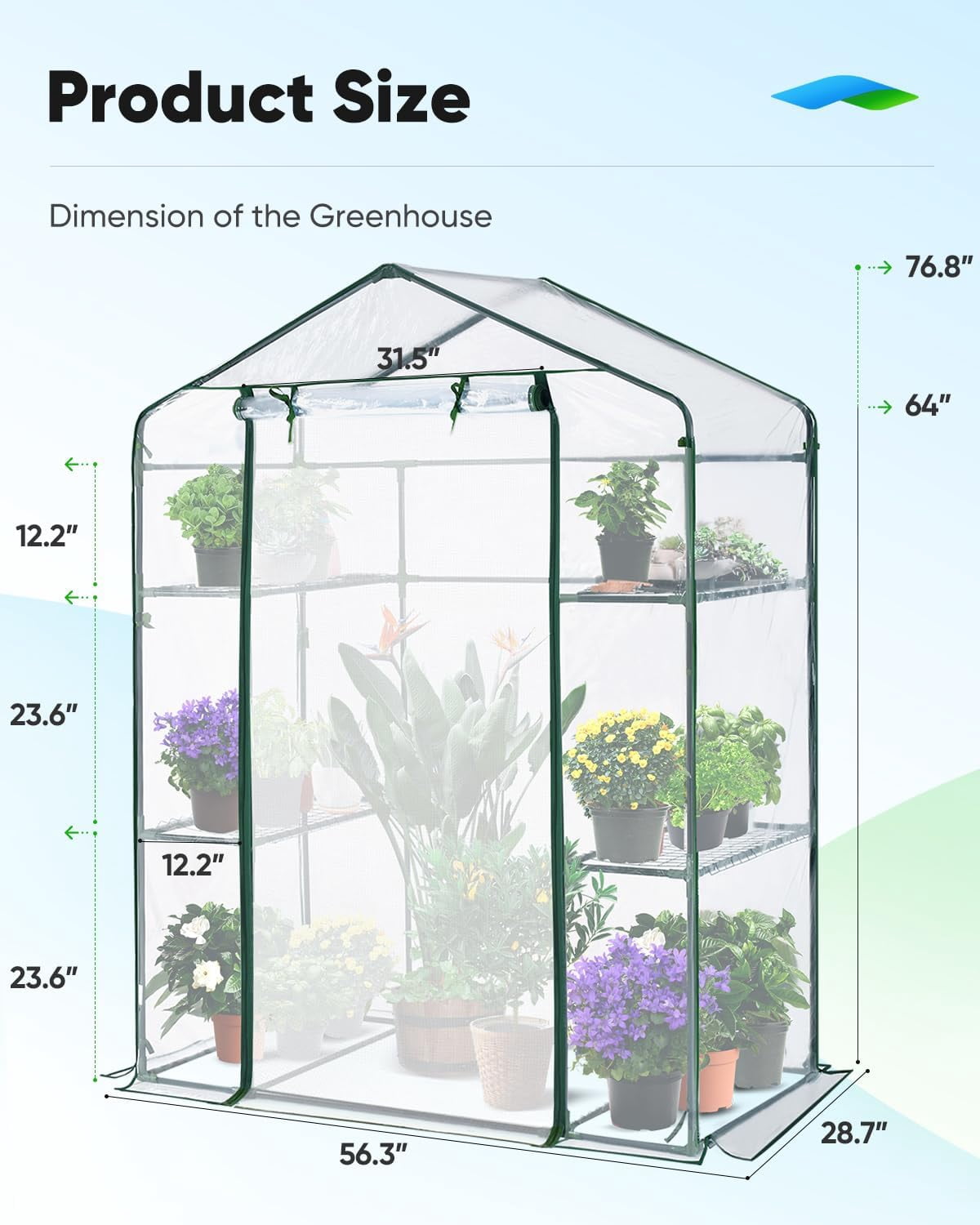 Quictent Clear 56"x29"x77" 3 Tiers 6 Shelves Portable Walk-in Mini Greenhouse Hot Green House Planter Gardening