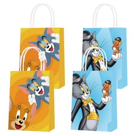 16 Pcs For Tom and Jerry Theme Party Favor Bags with Handles – 2 Stylish Designs, Perfect for Candy, Gifts, and Birthday Party Decorations