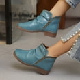 thumbnail image 5 of Puntoco Women's Ruched Ankle Booties, Side Zipper Low Block Heel Boots, Round Toe Slip‑On Pleated Leather Casual Short Boots Blue, 5 of 5