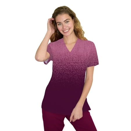 

Women s Medical Nursing Ombre Scrub Uniform Print Top GT Performance-Heather Dusty Pink/Berry-Small