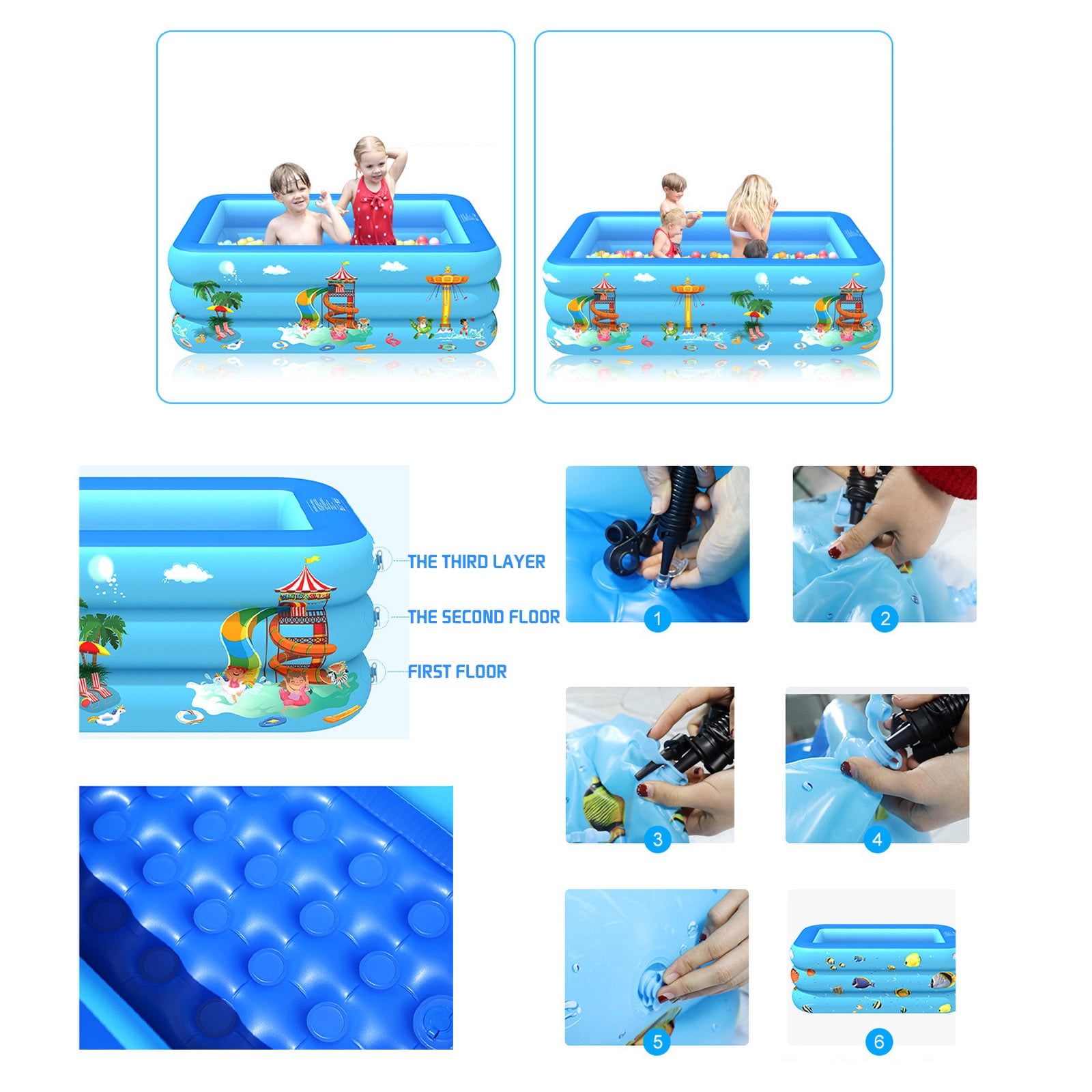 Taotanxi Inflatable Kiddie Pool, 51" X 33" X 21" Higher Kids Swimming Pool for Indoor Or Outdoor, Ocean World Inflatable Bathtub With Inflatable Soft Floor, Ball Pit Pool