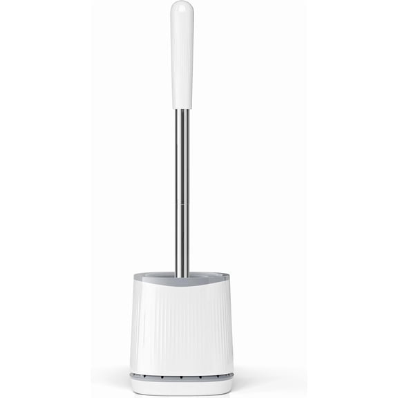 Toilet Brush, Toilet Brush and Holder Set, Bristles Toilet Bowl Brush Head with Ventilated Holder, Wall Mounted Compact Toilet Brush Set for Bathroom Deep Cleaning (1, White)