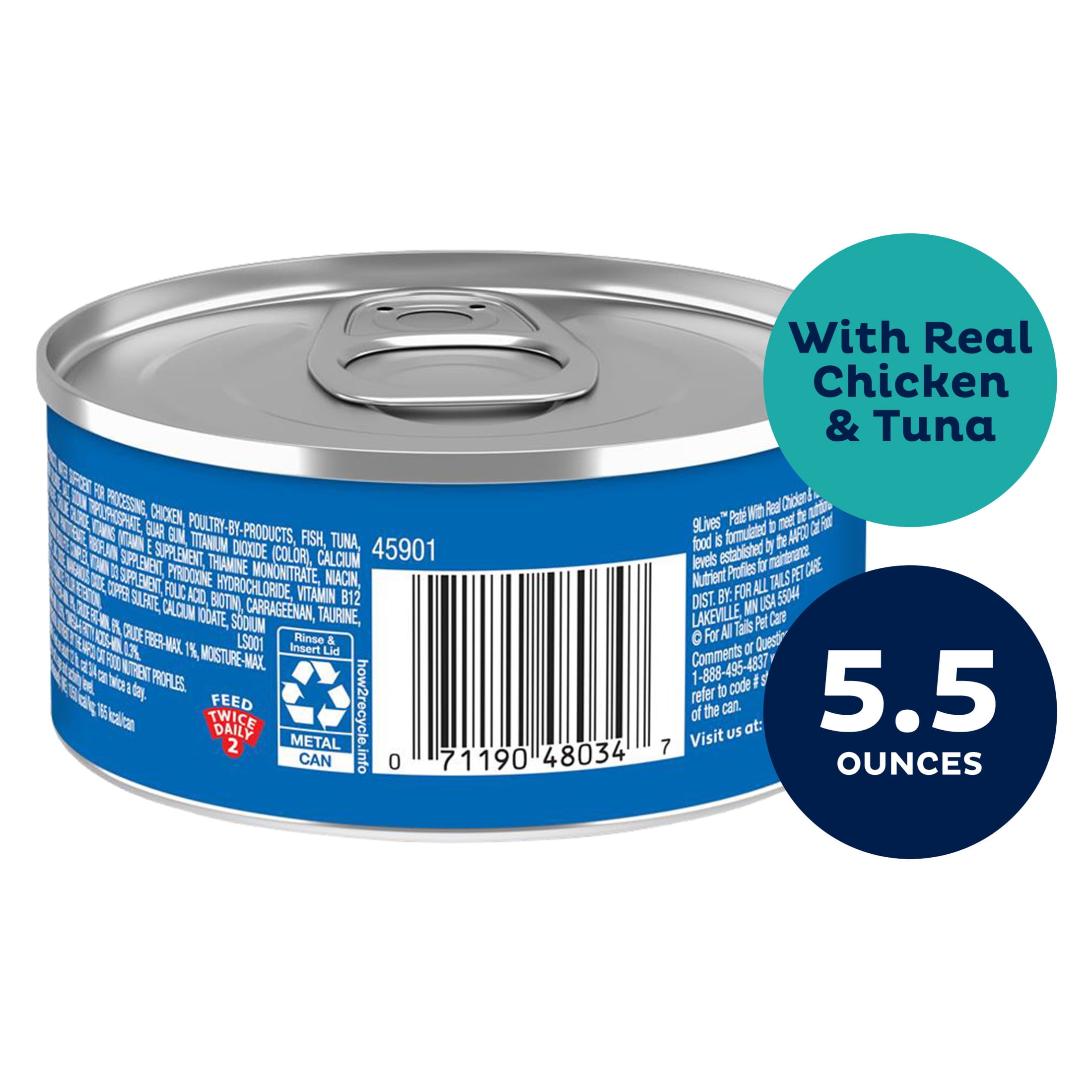 (12 pack) 9Lives Cat Food Paté with Real Chicken & Tuna, 5.5 oz Can