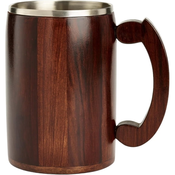 Handmade Wooden Beer Mug Stein with Stainless Steel Cup – Eco-Friendly Gift for Men – Birthday, Christmas, Fathers Day Retro Barrel Mug