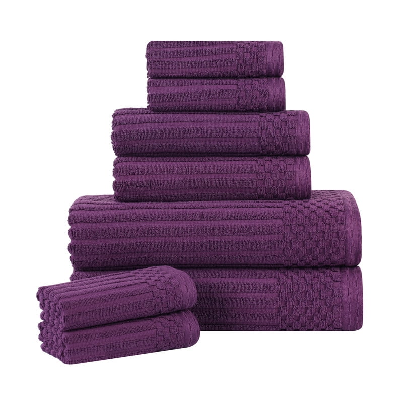 Superior Soho Ribbed Cotton 8-Piece Assorted Towel Set, Plum