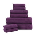 thumbnail image 2 of Superior Soho Ribbed Cotton 8-Piece Assorted Towel Set, Plum, 2 of 9