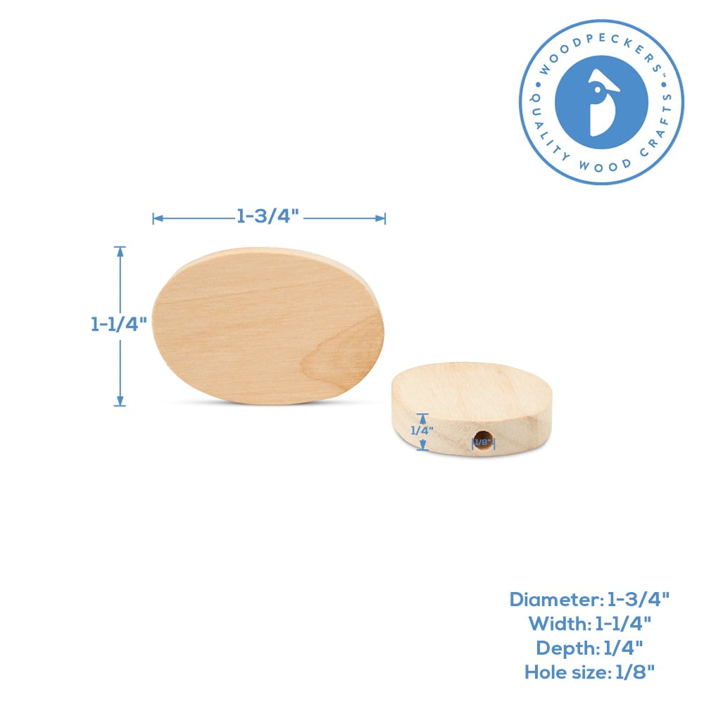 Flat Wooden Bead 1-3/4 inch, Pack of 100 Oval Discs For Jewelry Making and Crafting,  by Woodpeckers