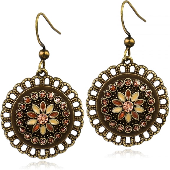 DESIGNICE Unique Handmade Bohemian Bronze Tribal Hoop Spiral Earring Dainty Chic Vintage Gold Silver Colorful Round Circle Geometry Dangle Drop Earrings for Women Statement Jewelry Gifts