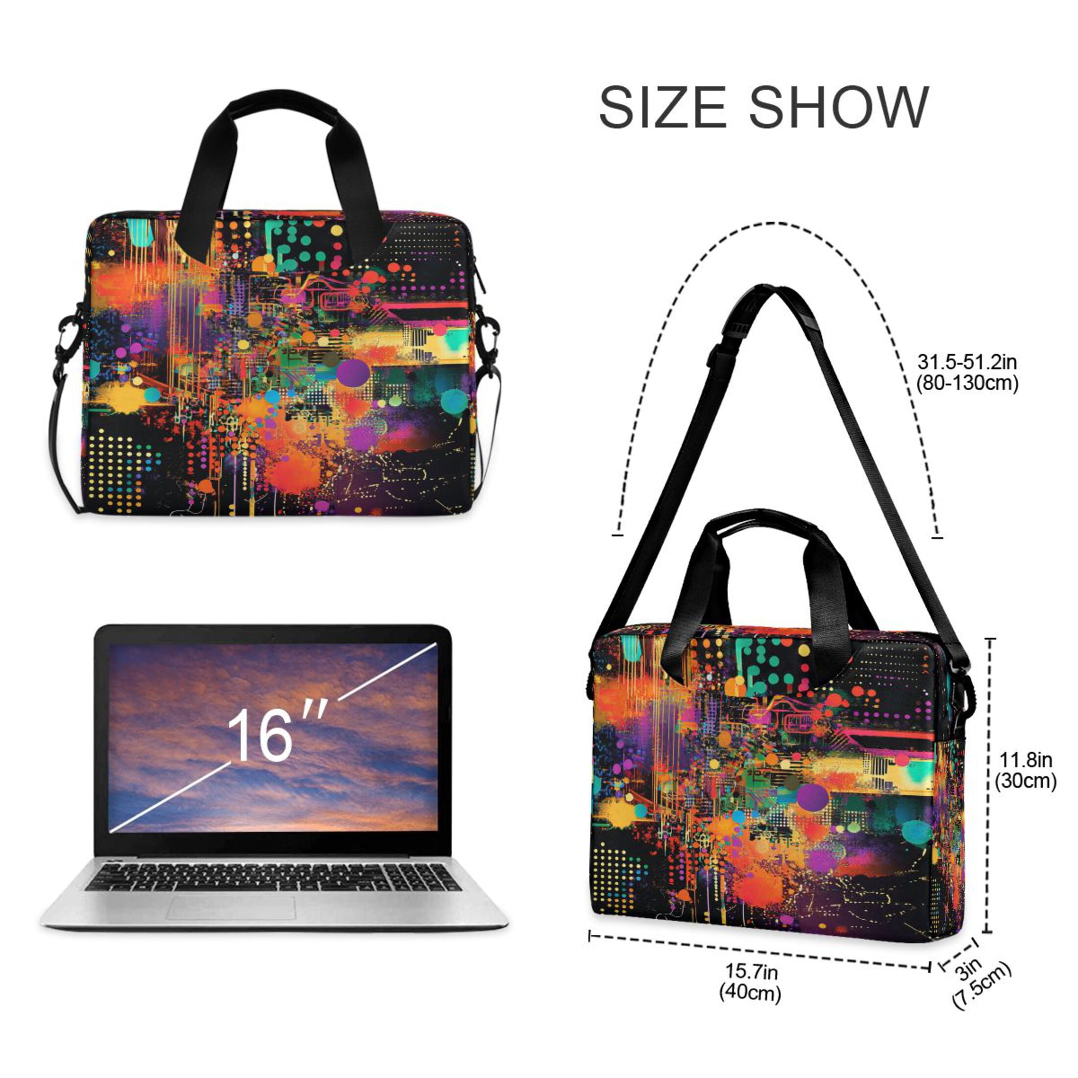 16" Laptop Tote Bag Laptop Sleeve Case Computer Briefcase for Work & Travel Data Streams Pattern