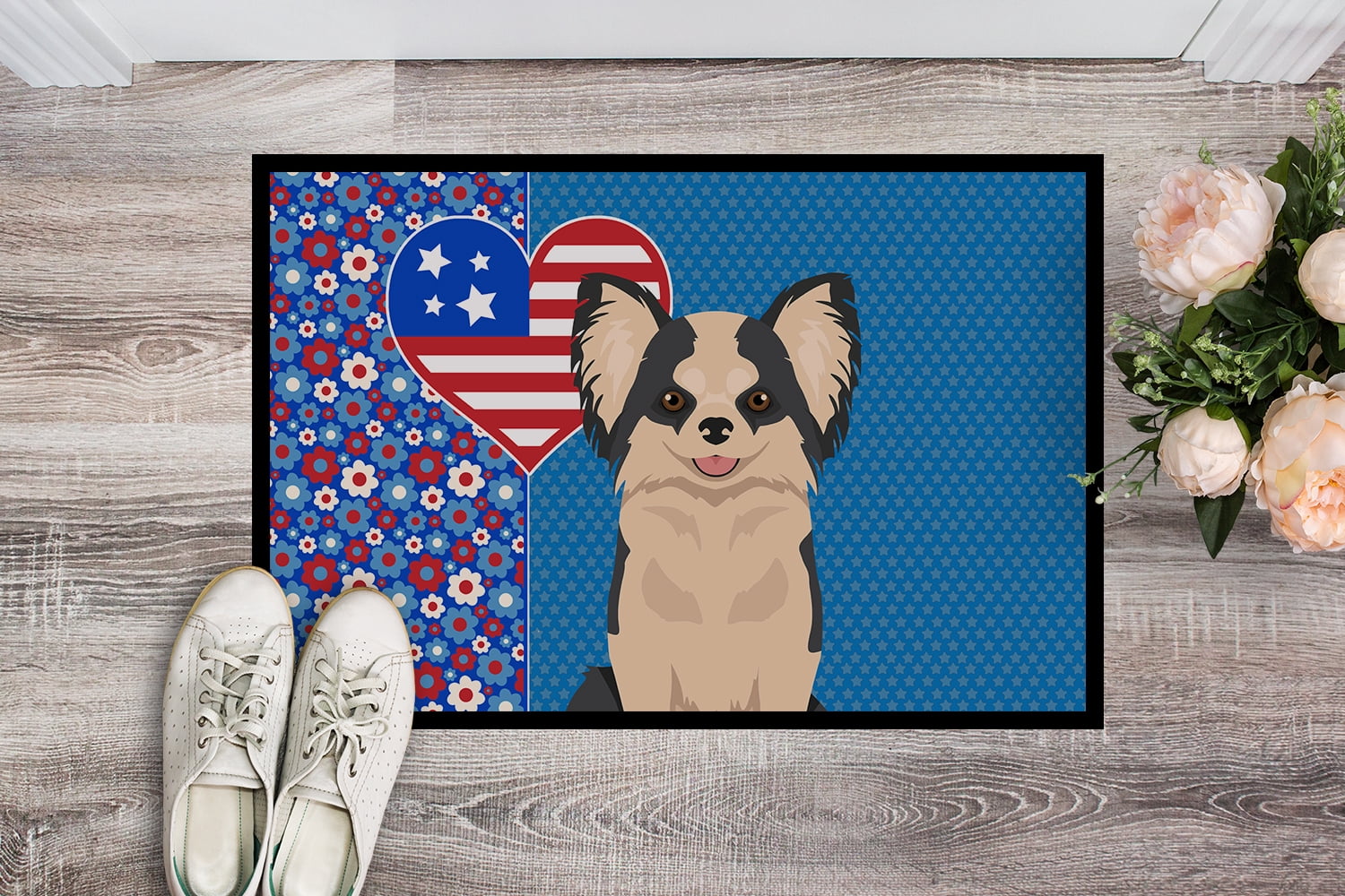 Longhaired Black and White #2 Chihuahua Indoor or Outdoor Mat 24x36 36 in x 24 in