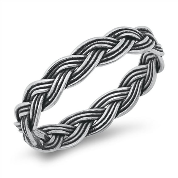 Oxidized Sterling Silver Braided Eternity Ring Size 4