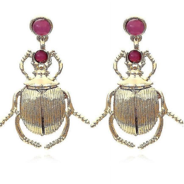 Pendientes exagerados de escarabajo dorado para niña y niño, estilo bohemio vintage, bonitos, 1