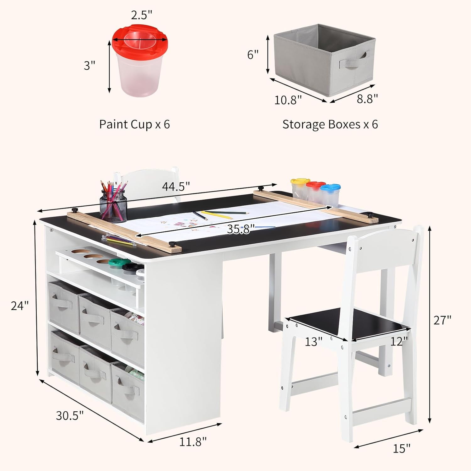 4 In 1 Kids Art Table and Chair Set,Toddler Craft Large Storage Desk With Portable Art Supply Organizer, Drawing Desk, Kids Activity and Study Table, Activity & Crafts for Children Wooden Furniture