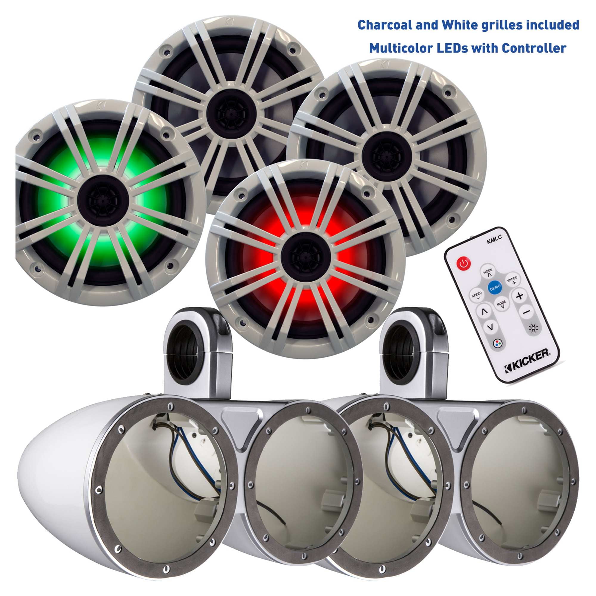 Kicker 6.5 Inch KMSeries Marine Speaker Bundle 41KM654LCW with Dual