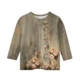 thumbnail image 3 of CCRFTGI Girls 3/4 Sleeve Shirts Fall Trendy Basic Shirts Size 7-8 Kids Shirt Cute Crewneck Ribbed Knit Tee Shirt Girls Tops Tween Girls Floral Print Clothes Gray 7-8 Years, 3 of 4