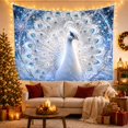 thumbnail image 3 of White Peacock with Snowflakes Against Dark Blue Sky, Majestic Fantasy for Nature Enthusiasts, Winter Wildlife Wall Art, Christmas Gift, Tapestry Wall Hanging for Bedroom and Living Room, 3 of 7