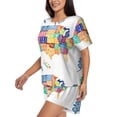 thumbnail image 2 of Fuzoiu USA MAP Print Women's Short-Sleeved Pajama Set,Lounge Sleepwear Set,Womens Pajama Sets 2 Piece,Button-Up Top and Shorts with Pockets-X-Large, 2 of 7