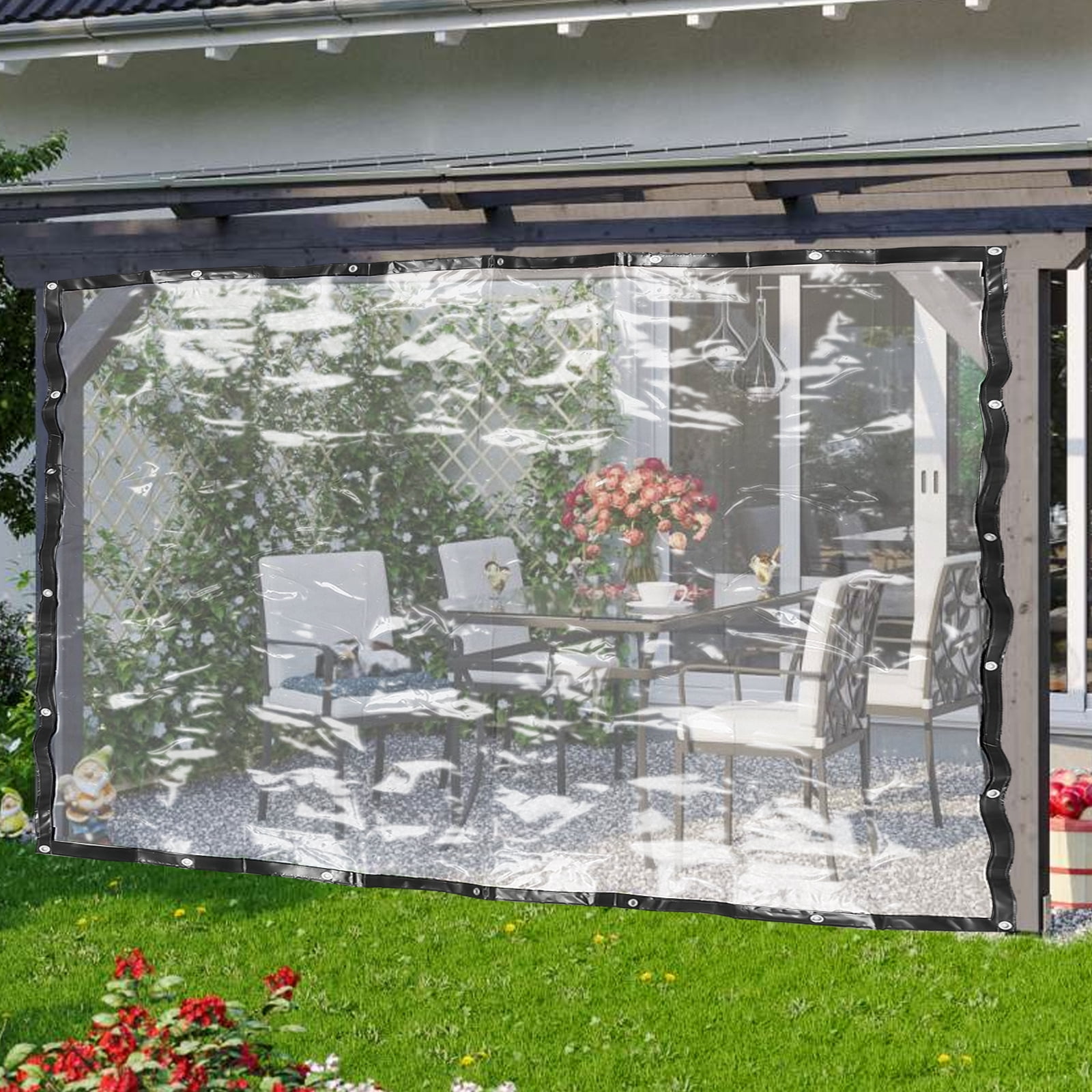FoundGo Klare Vinyl-Vorhänge Für Terrasse - 19 Oz, Wasserdicht, Kältebeständig Bis -4°F, Mit Ösen