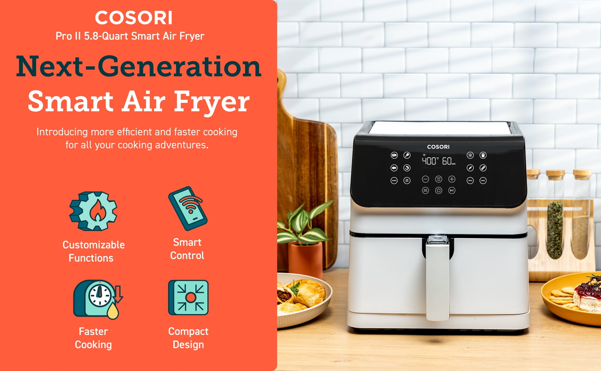 COSORI Pro II 5.8-Quart Smart Air Fryer, 12-in-1, Walmart Exclusive Bonus,  Voice Control, Light Gray 