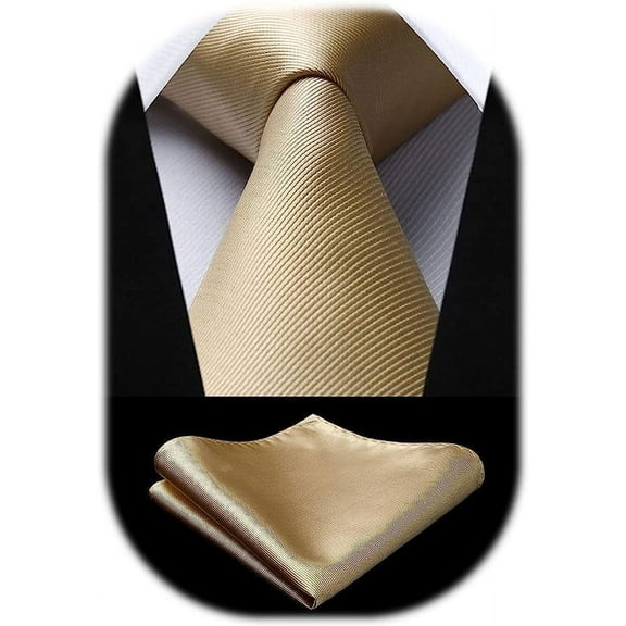 HISDERN Solid Color Ties for Men Business Tie and Pocket Square Set Classic Satin Mens Wedding Necktie,Gold