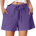 thumbnail image 2 of Ovticza Women's Linen Shorts Casual Flowy High Waisted Comfy Summer Basic Elastic Drawstring Boho Dressy Pockets Purple S, 2 of 5