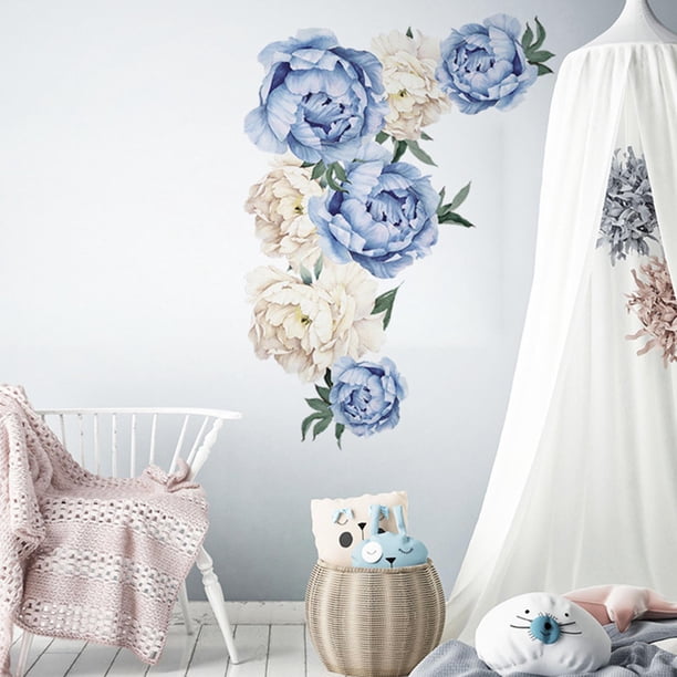 Flores etiqueta de peonía rosa, calcomanías de pared de flores para el fondo del sofá, sala de , dormitorio, cocina, raciones de Azul Soledad Flores pegatinas de pared