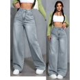 thumbnail image 4 of Women'S Baggy Straight Leg Jeans Elastic High Waisted Denim Pants Bottoms with Pockets Gray Blue S, 4 of 6