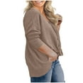 thumbnail image 5 of BLVB Womens Plus Size Tops Long Sleeve V Neck Knit Tunic Blouse Tie Front Button up T Shirts Fashion Clothes Khaki, 5 of 6