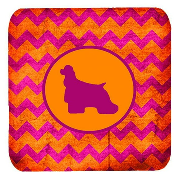 Cocker Spaniel Chevron Pink And Orange Foam Coasters, Set Of 4