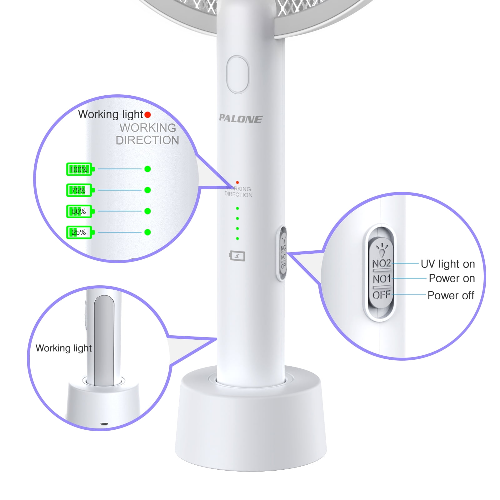 Bug Zapper, PALONE 2 in 1 USB Rechargeable Electric Fly Swatter Lamp & Racket, 3000V Pest Insects Control Flying Bugs Trap Mosquito Killer for Home, Kitchen, Office, Outdoor