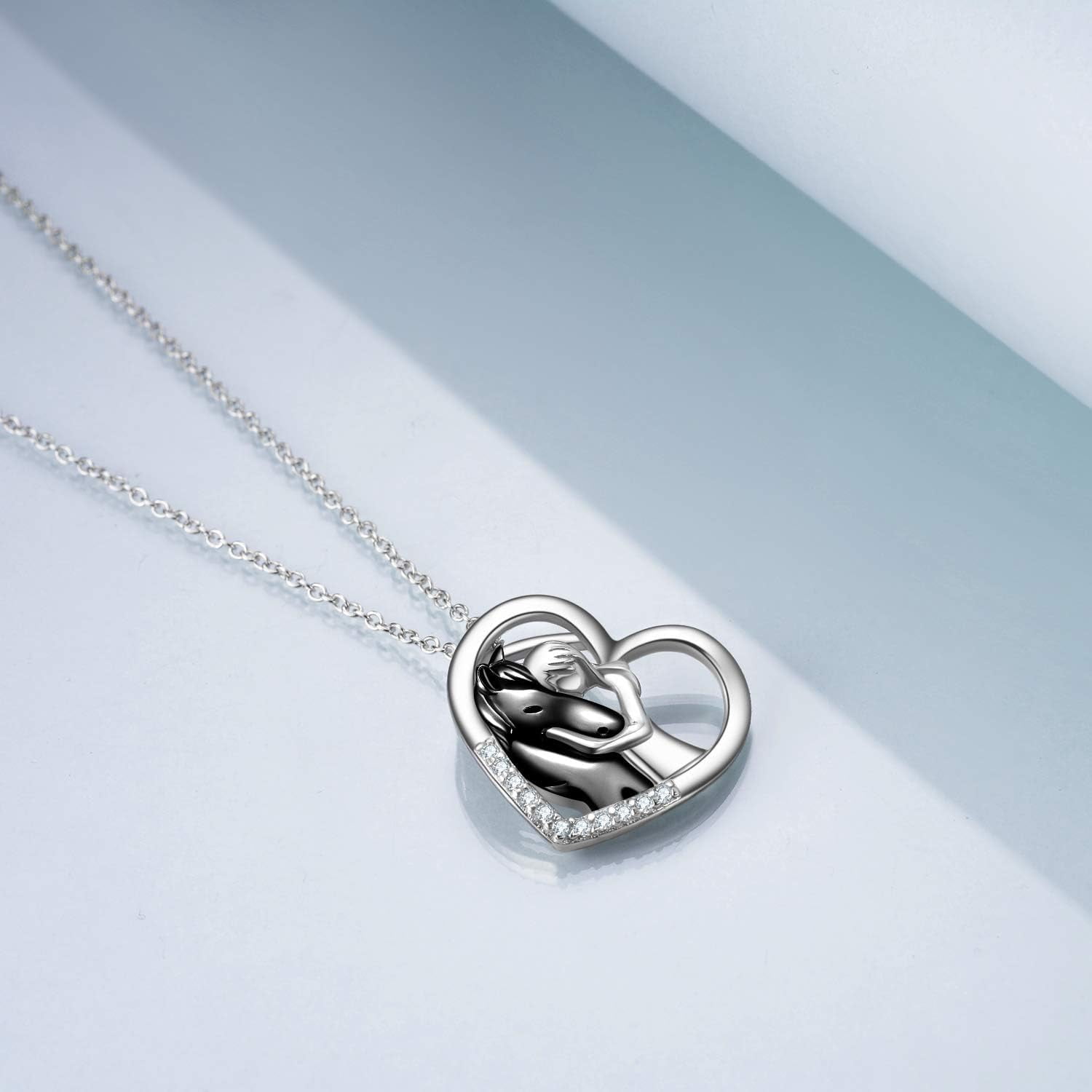 YAFEINI Horse Pendant Necklace Jewelry 925 Sterling Silver Women Embrace Horse Gift For Women