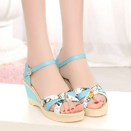 

Spring New Korean Style Sandals One-word Buckle Waterproof Platform Fashionable High-heeled Fish-mouth Wedge Women‘s Sandals