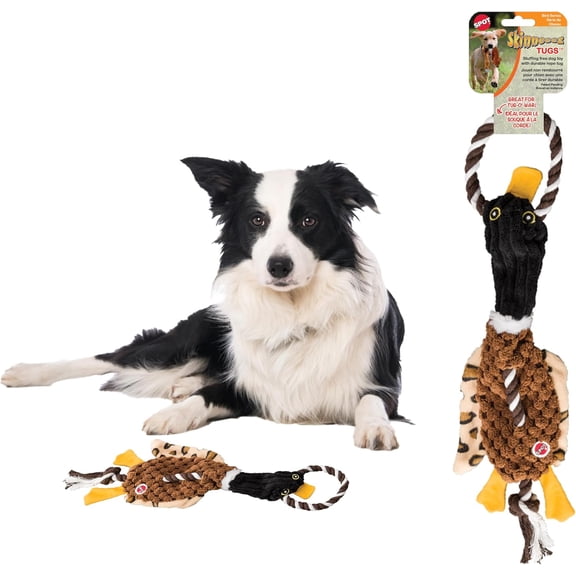 SPOT Skinneeez 23" Duck Tug Dog Toy, No-Stuffing Rope Handle Tug & Squeaky Interactive Pet Toy for Moderate Chewers, Medium & Large Dogs, Assorted Style (1 Piece)
