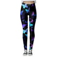 thumbnail image 4 of Fiaer Women Leggings Tummy Control Yoga Pants Plus Size Printed High Waisted Comfort Stretch Tight Trousers Blue XL, 4 of 5