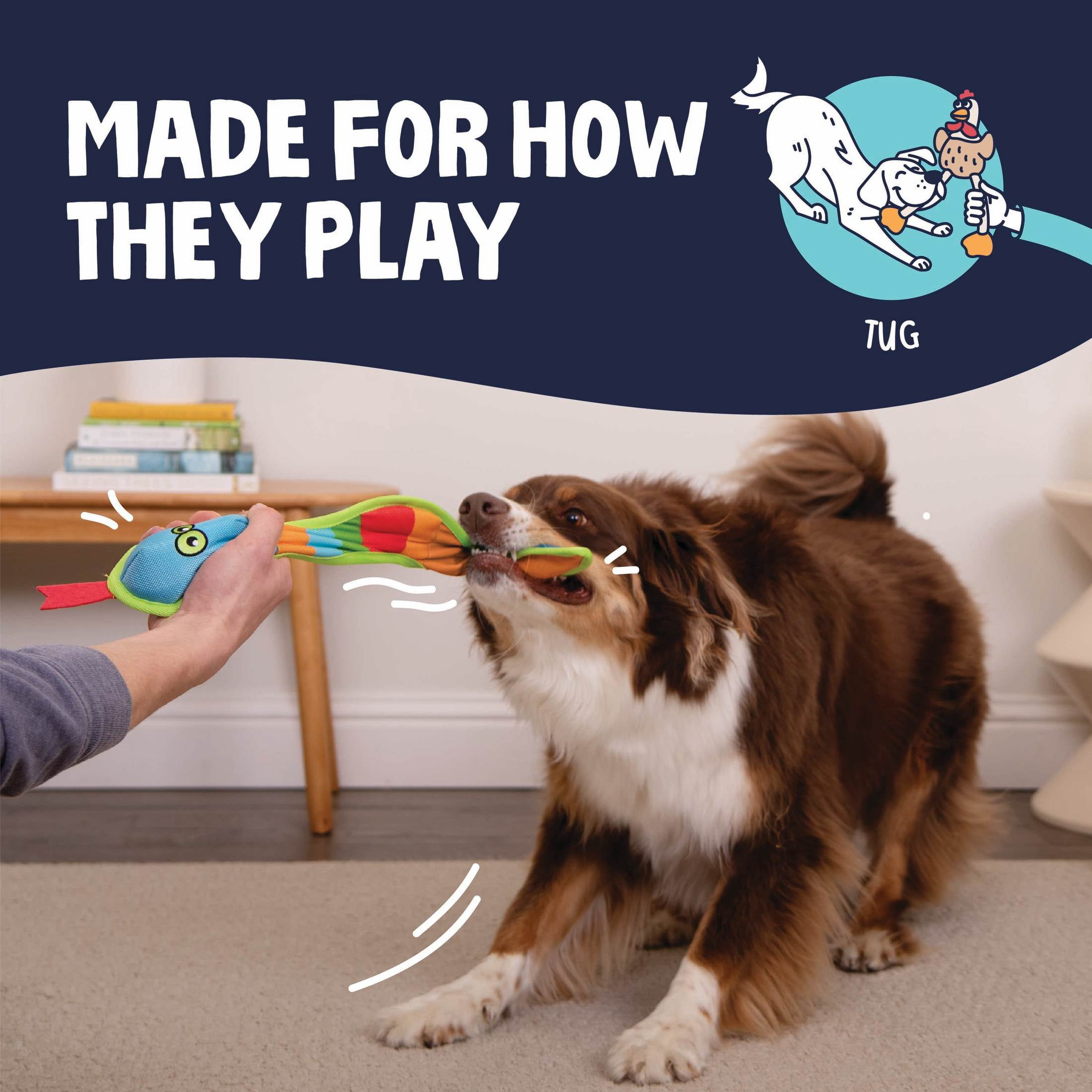 goDog Flap ‘N Fun Vince Viper Snake Squeaky Dog Toy, Plush with Chew Guard Technology, Multi-Colored, Large
