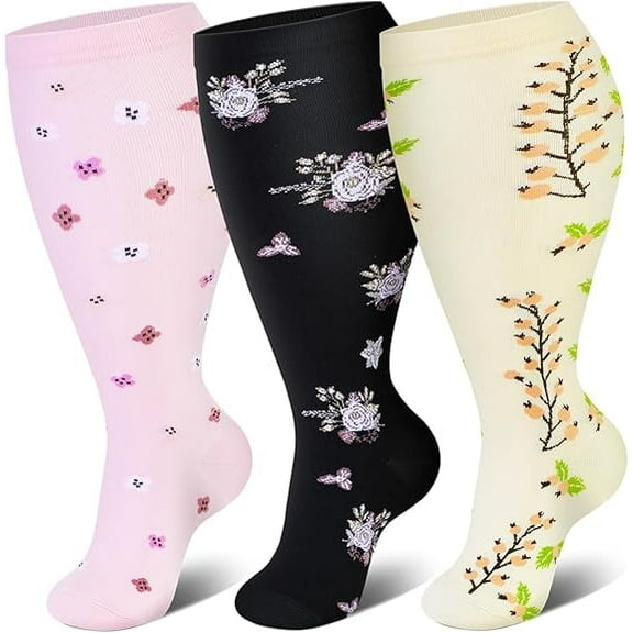 3 Packs Wide Calf Compression Socks for Women Men Knee Hight,Plus Size Stockings for Running,4xl