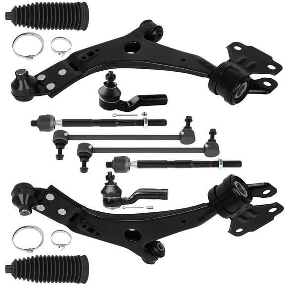 SCITOO 10pcs Front Suspension Kit Lower Control Arm with Ball Joint fit 2013-2018 for Ford Focus 2014-2018 for Ford Transit Connect Outer Inner Tie Rod End w/Steering Boot Sway Bar Link