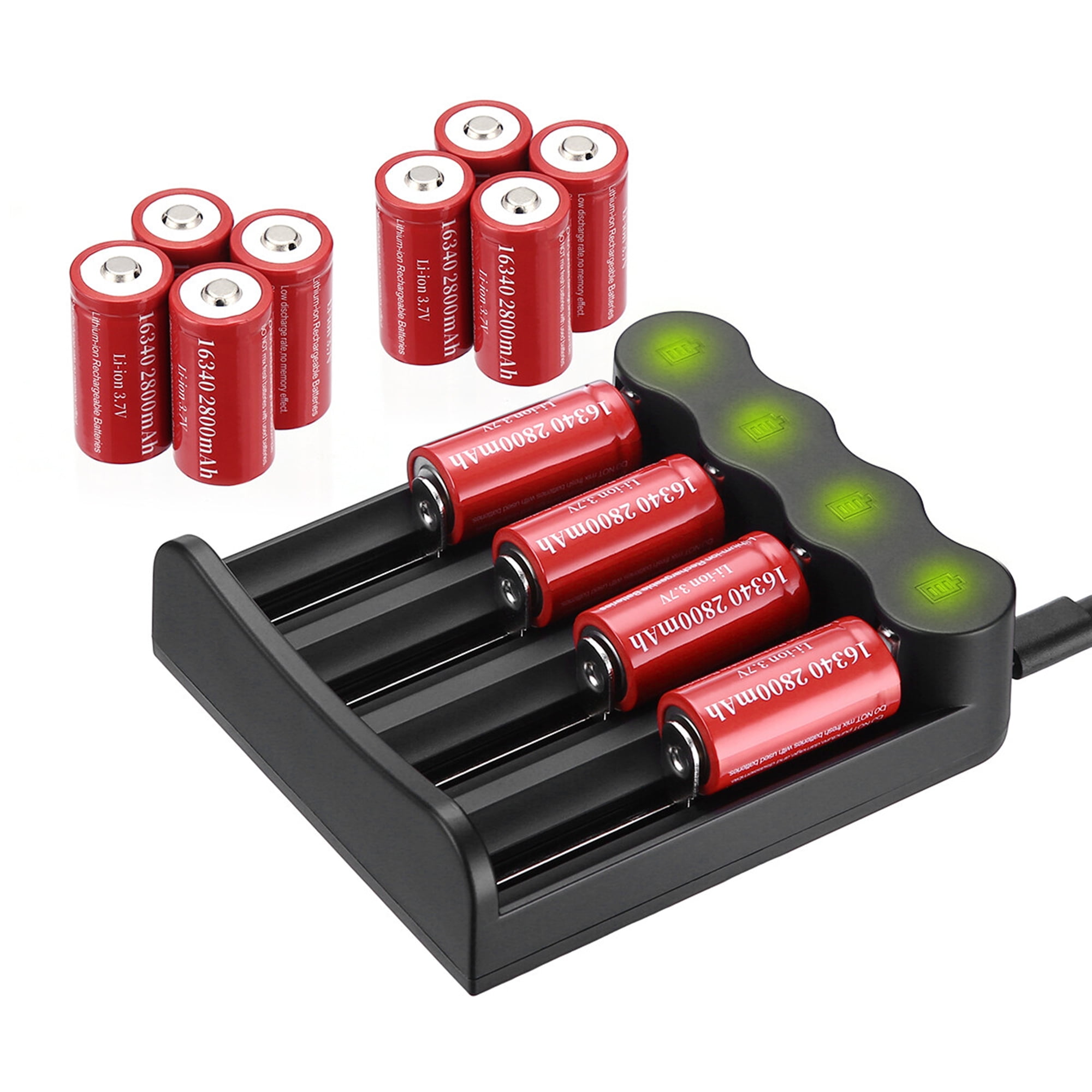 Baffle Ik heb een contract gemaakt Luipaard EBL 3.7V 16340 CR123A Rechargeable Batteries (12 Pack) + 4 Slot LED Battery  Charger for 16650 20700 26650 Li-Ion Batteries - Walmart.com