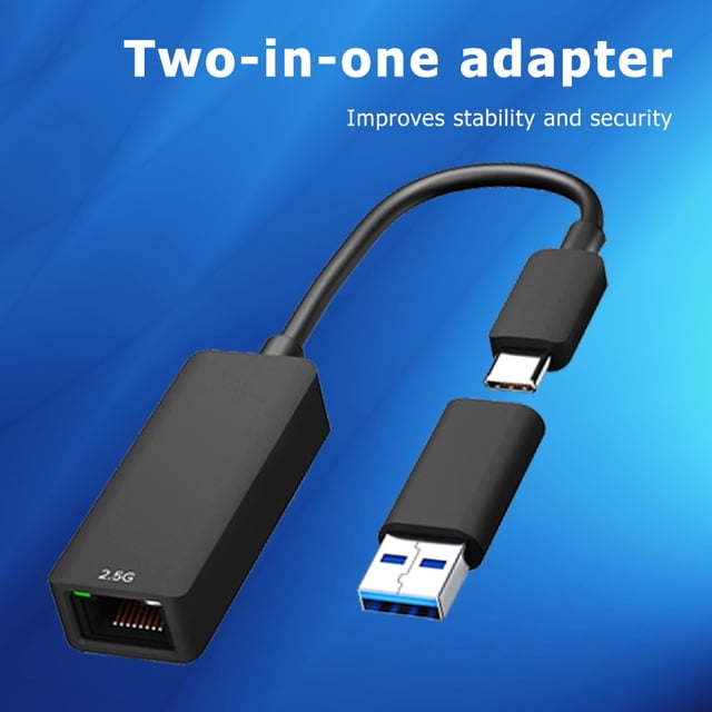 Adaptador de PC 2 en 1 USB3.0/Tipo-C a Gigabit Ethernet Convertidor RJ45 de 2500 Mbps