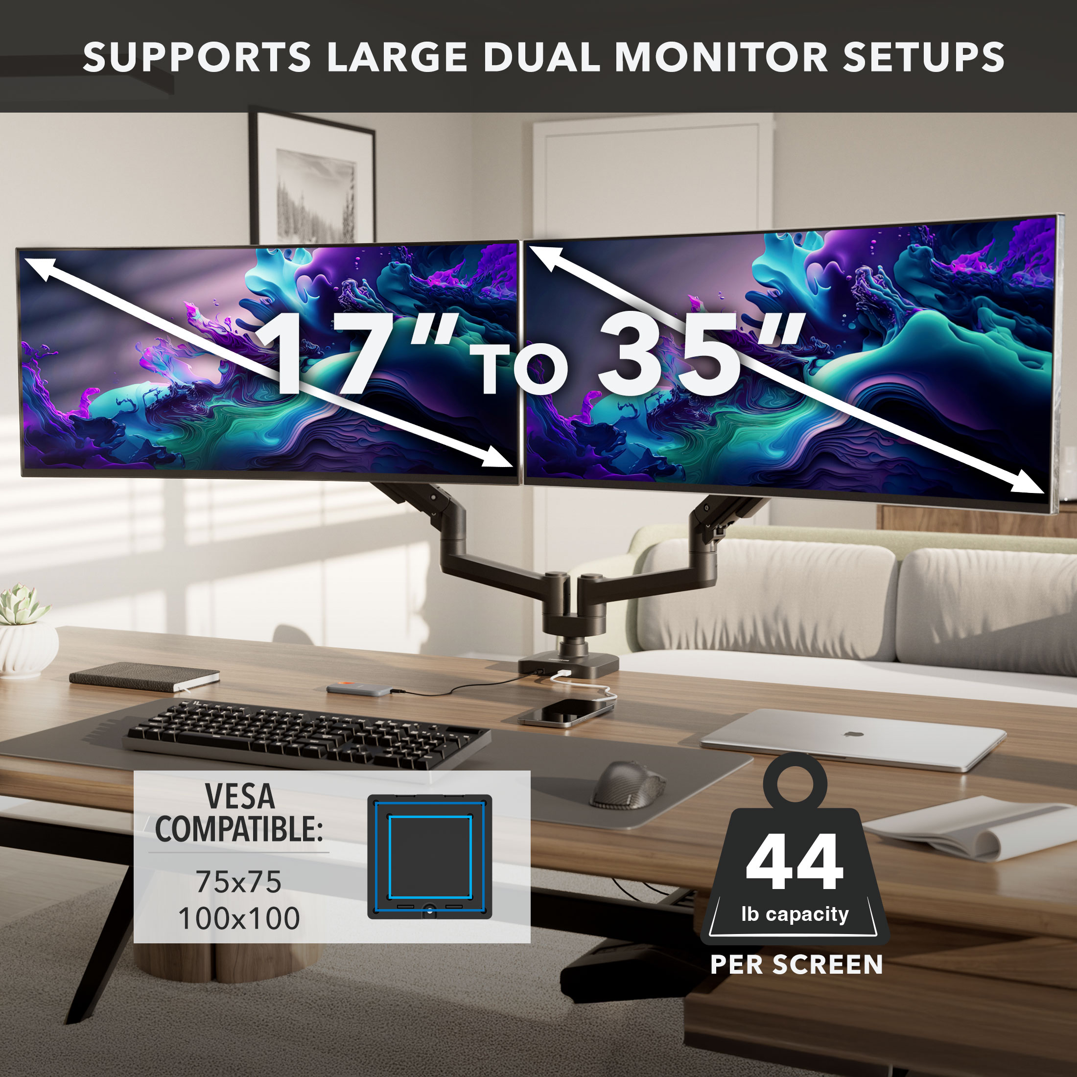 Heavy-Duty Dual Monitor Mount with Gas Spring Arms
